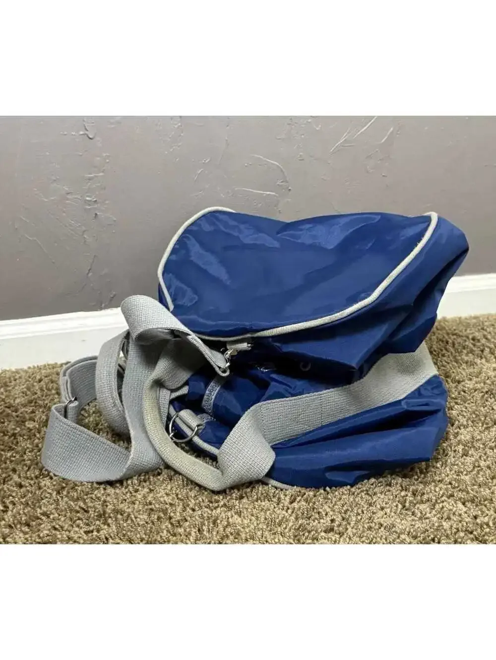 1980's Extra Large Duffle Bag from Lands' End Blue + Gray Nylon Canvas